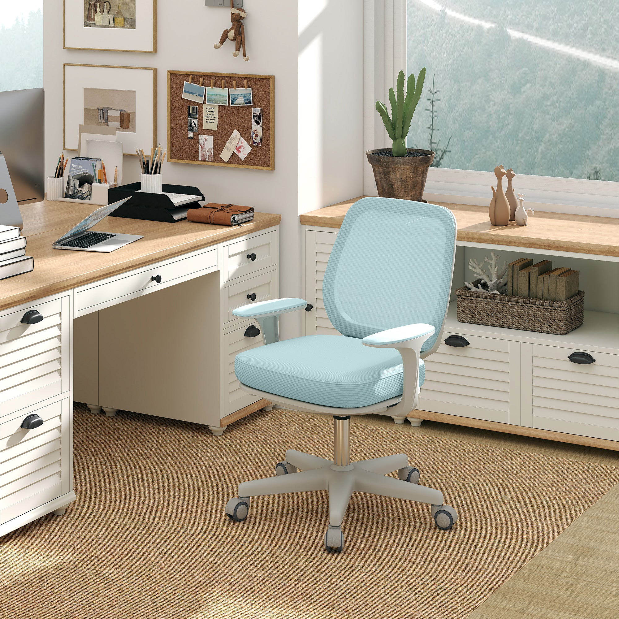 Ergonomic Height-Adjustable Office Chair with Breathable Backrest, 55x48x82.5-94.5 cm, Light Green