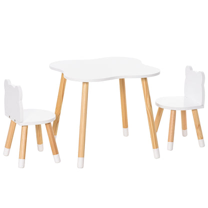 Children's Wooden Teddy Bear Table and 2 Chairs Set, White