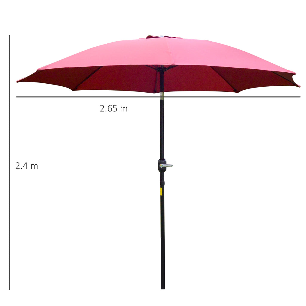 Round and Adjustable Umbrella with Crank, in Polyester, Metal and Fiberglass, Ø265x240 cm, Red and Black