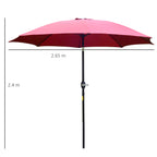 Round and Adjustable Umbrella with Crank, in Polyester, Metal and Fiberglass, Ø265x240 cm, Red and Black