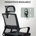 Ergonomic Office Chair with Adjustable Headrest and Height, Rocking Function and Wheels, Black