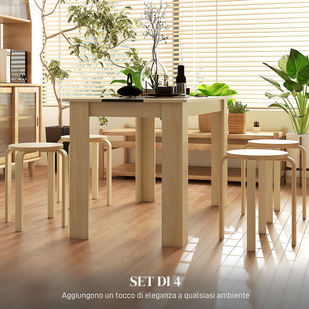 Set of 4 Round Modern Stackable Kitchen and Bar Stools in Wood, Ø40x54cm, Wood Color