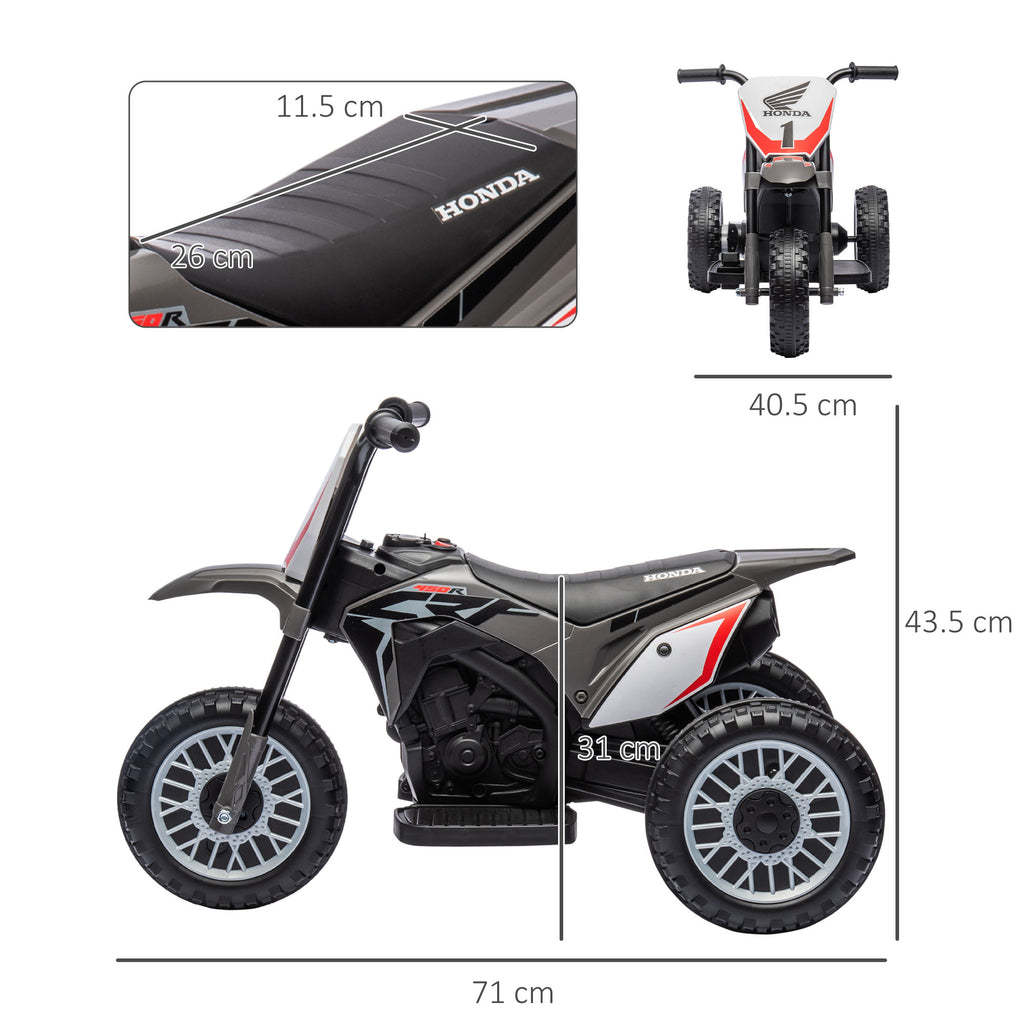 Honda CRF450RL Licensed 3-Wheeled Electric Dirt Bike for Kids with Horn, 71x40.5x43.5 cm, Grey