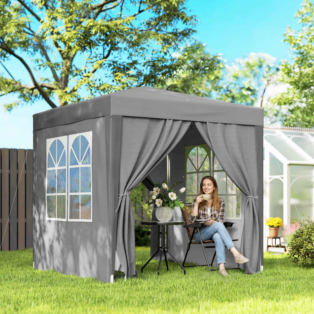 Outsunny 2x2m Folding Gazebo with 4 Removable Metal and Polyester Walls, Grey