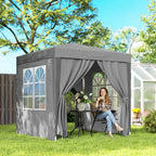 Outsunny 2x2m Folding Gazebo with 4 Removable Metal and Polyester Walls, Grey