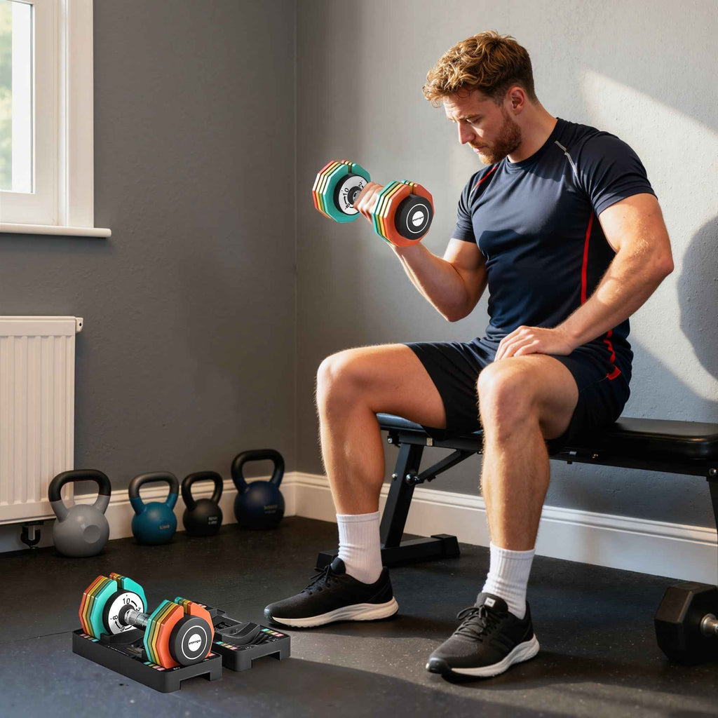 SPORTNOW Adjustable and Non-Slip Dumbbell Set 2-10 kg with Base, Steel, 29.5x13.6x13.6 cm, Multicolor