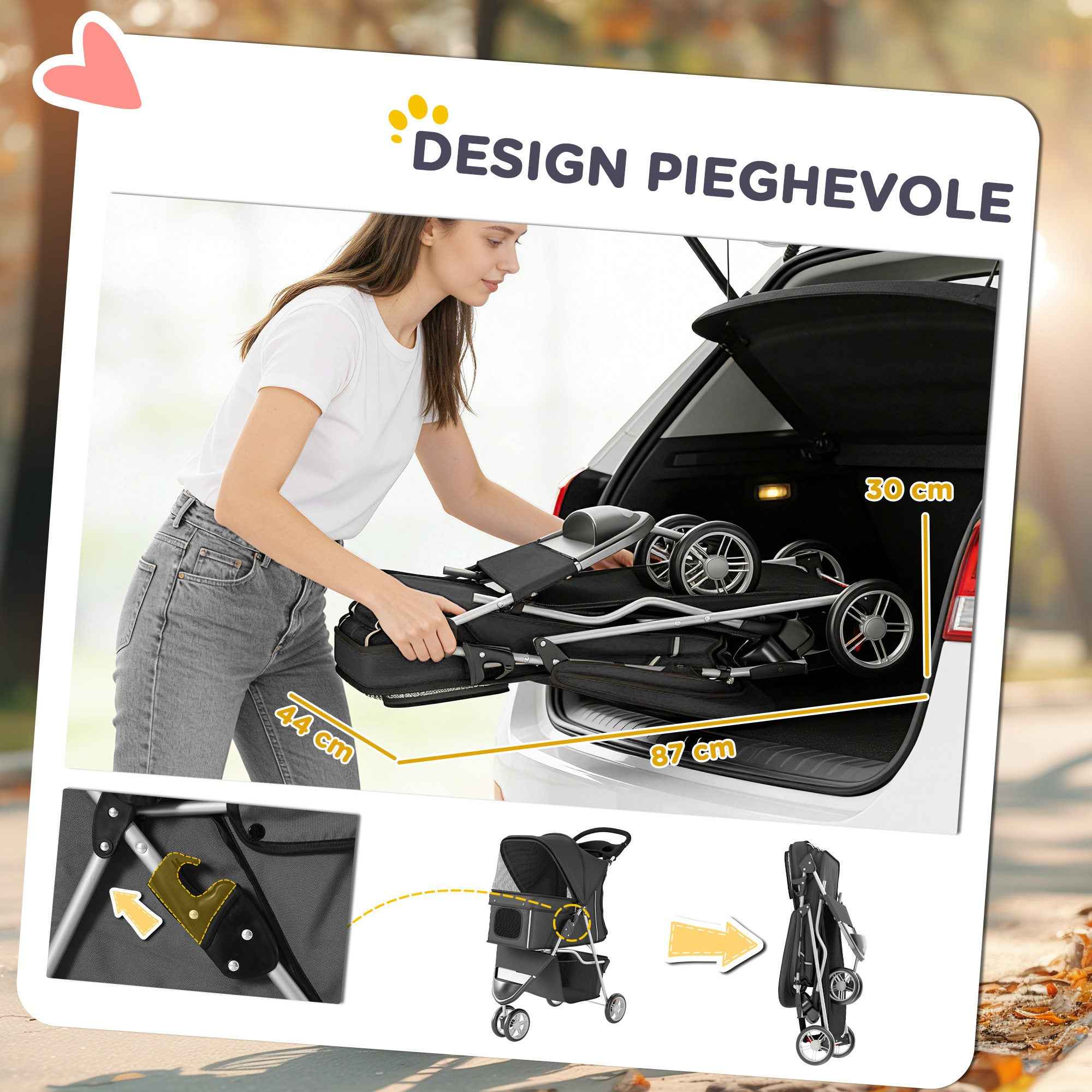 PawHut Folding Dog Stroller with Cup Holder and Basket, 77x44x102 cm, Charcoal Grey