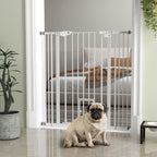 PawHut Adjustable Dog Gate with Small Door and Automatic Closure, 74-101x104cm, White