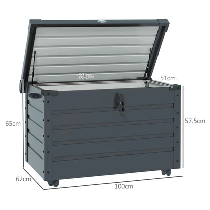 Outdoor Trunk 295L with Lock and 2 Handles, in Galvanized Steel, 120x62x66 cm, Dark Gray