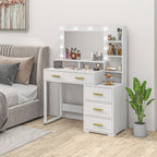 HOMCOM Wooden Makeup Table with 4 Drawers, 6 Open Shelves and Mirror, 100x40x138 cm, White - Borgè
