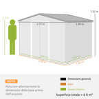 Steel Tool Shed with Sloped Roof and 2 Sliding Doors, 277x195x192 cm, Dark Green