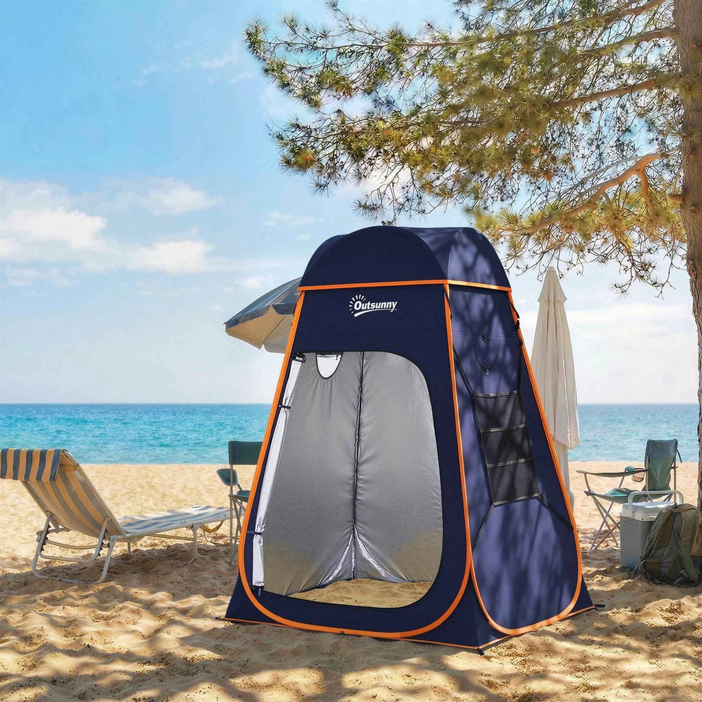Outsunny Waterproof Pop-Up Shower Tent with Removable Roof, 190T Polyester and Steel, 152x152x200 cm, Dark Blue