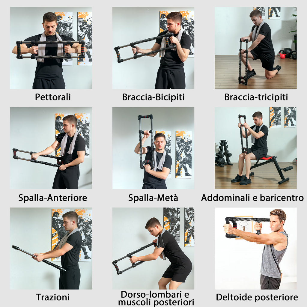 SPORTNOW Power Twister with 4 Springs with Resistance from 10 to 80 kg, in Stainless Steel, 80x22x5 cm, Black