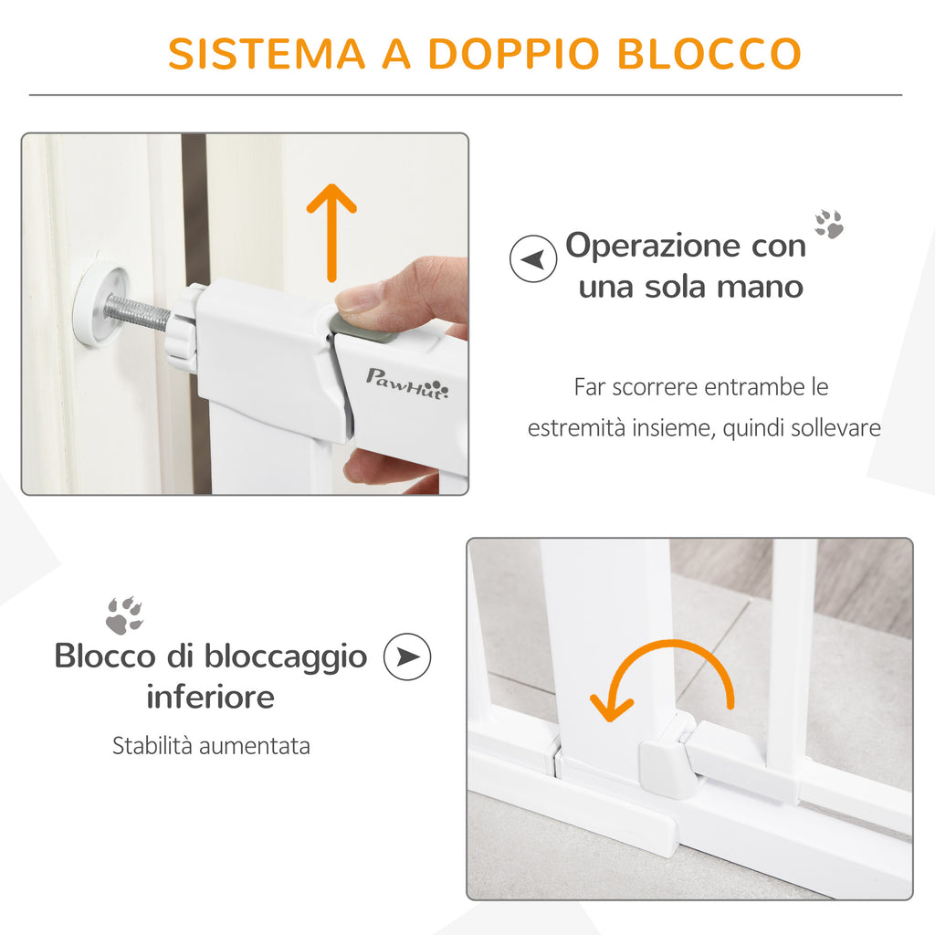 Adjustable Dog Gate with Small Door and Automatic Closure, 75-103x76cm, White