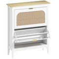 Slim Boho Style Shoe Rack with 2 Folding Drawers for 14 Pairs of Shoes, 80x24x95.5 cm, White