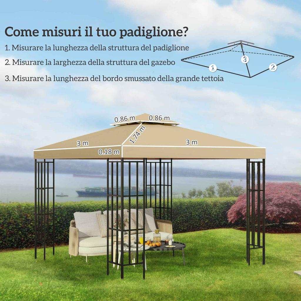 Outsunny 3x3m 2-Tier UV Resistant Replacement Gazebo Roof, Beige