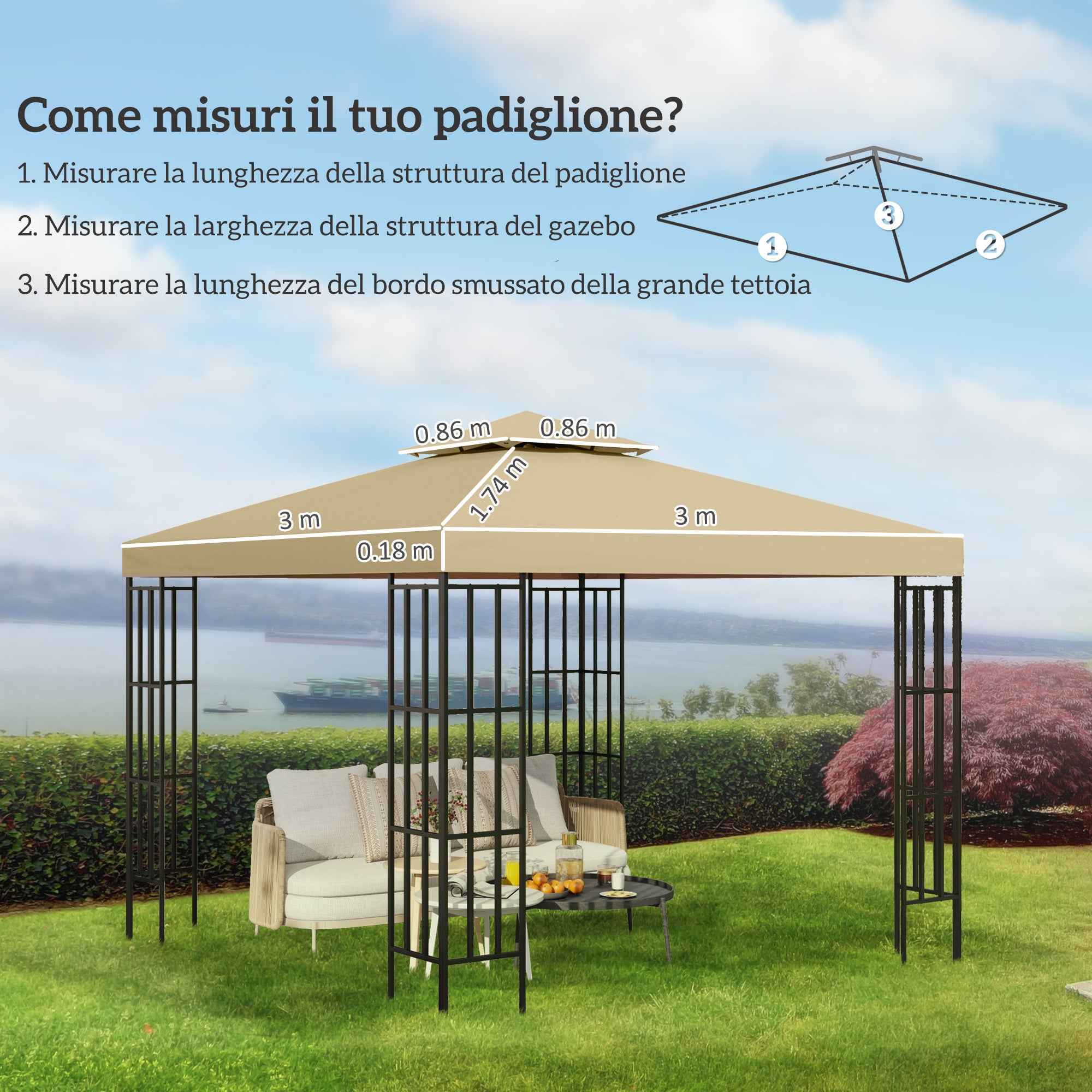 Outsunny 3x3m 2-Tier UV Resistant Replacement Gazebo Roof, Beige
