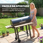 Outsunny Charcoal Barbecue, Mobile Grill with Folding Shelves and Thermometer