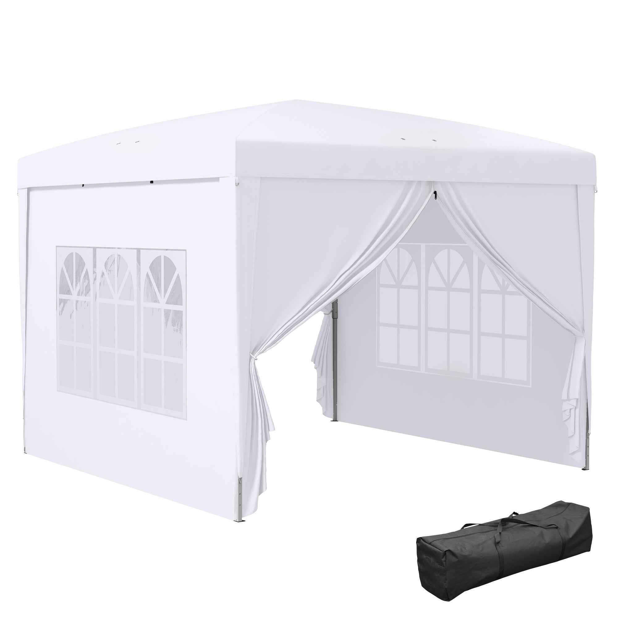 Outsunny 3x3m Folding and Waterproof Gazebo with Side Panels, Steel and Oxford Fabric, White