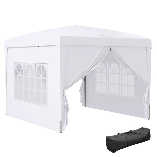 Gazebo 3x3 m Folding and Waterproof with Side Panels, in Steel and Oxford Fabric, White