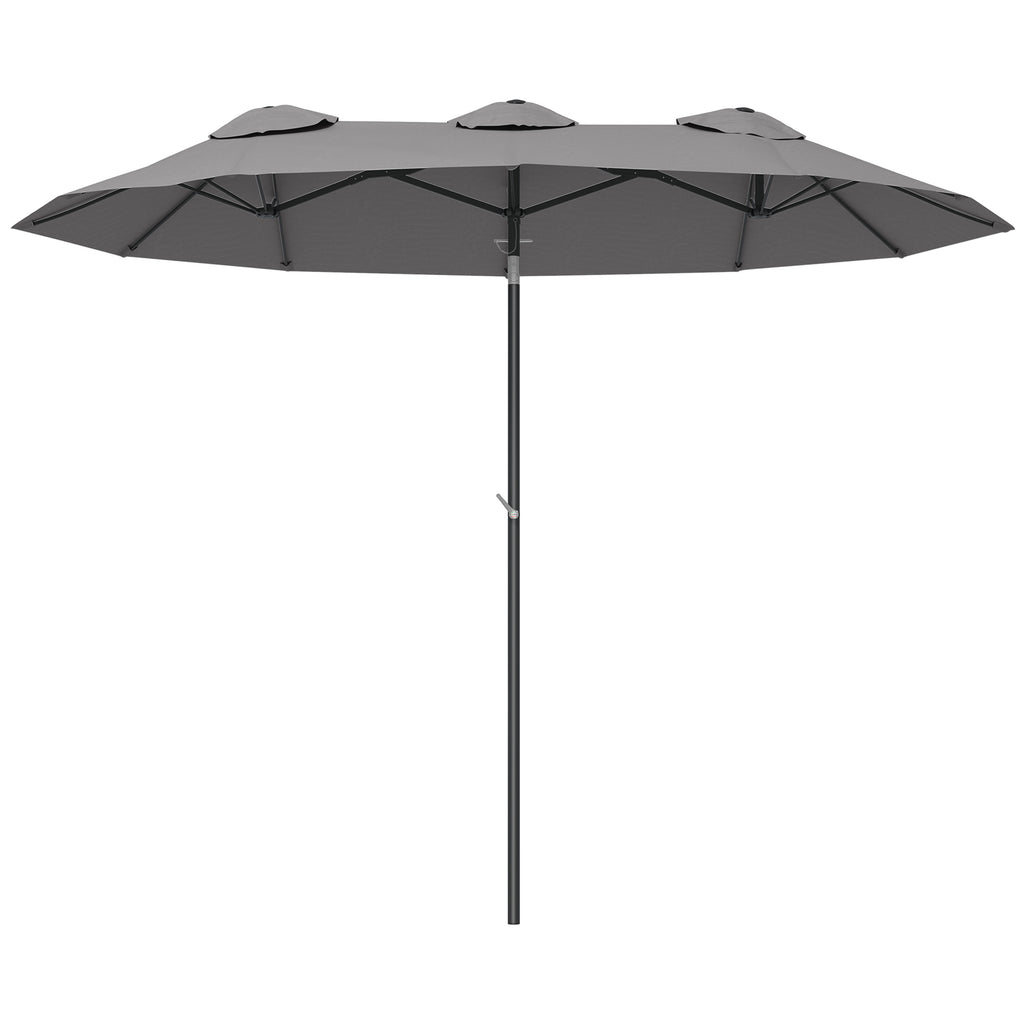 Double Umbrella Tiltable at 45° with Crank and Air Vents, in Steel and Polyester, 285x147x227 cm, Gray