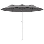 Double Umbrella Tiltable at 45° with Crank and Air Vents, in Steel and Polyester, 285x147x227 cm, Gray