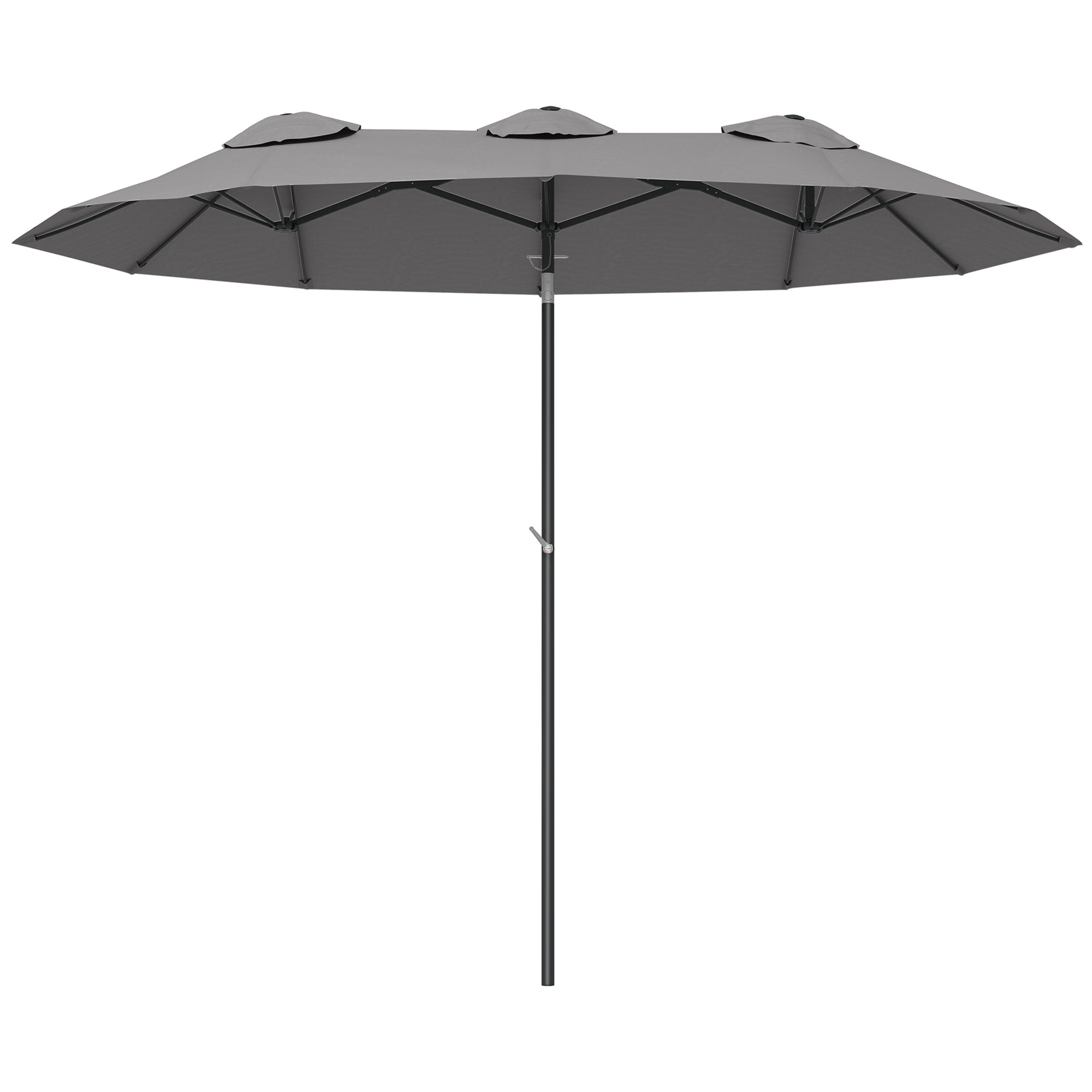 Double Umbrella Tiltable at 45° with Crank and Air Vents, in Steel and Polyester, 285x147x227 cm, Gray