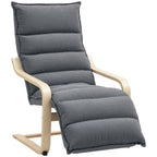 Wooden Relax Chair with Velvet Upholstery and Adjustable Footrest, Dark Grey