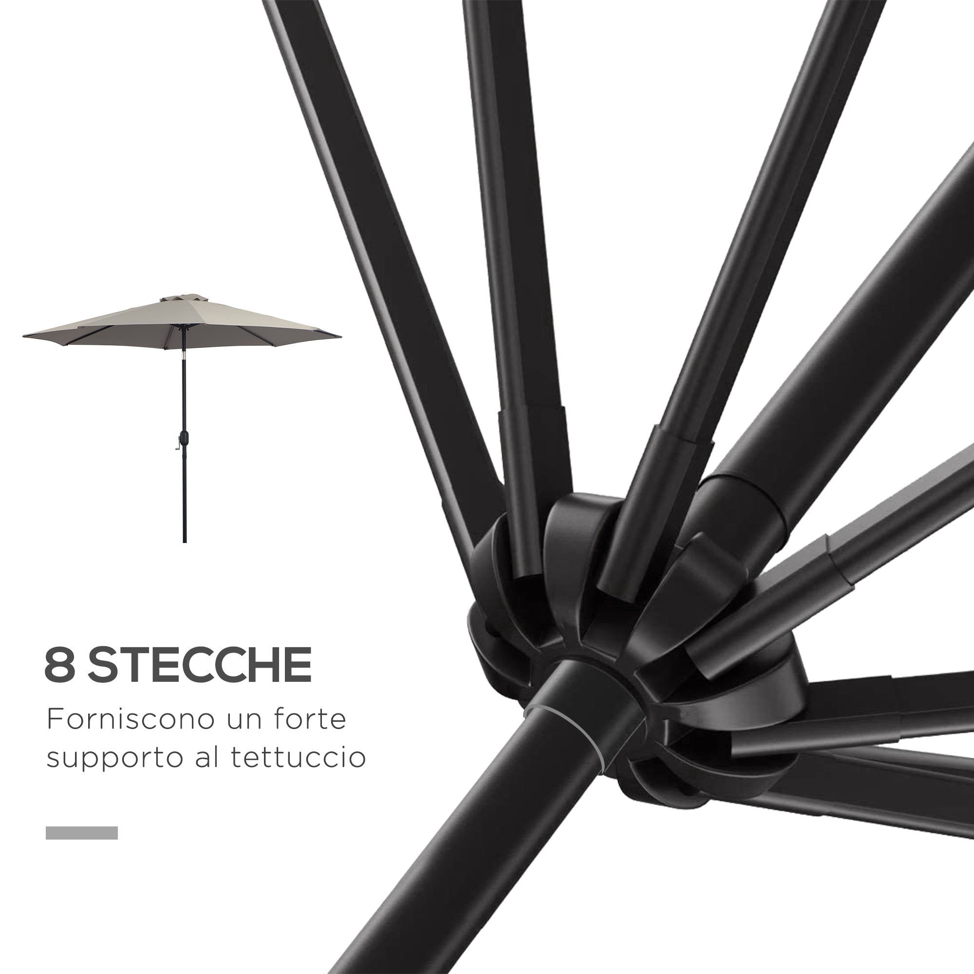 Outsunny 3x2.50 m Tilting Garden Umbrella with Crank and Removable Pole, Light Grey