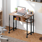 HOMCOM Folding Desk on Wheels 80 x 50 cm with Shelf and Storage Bag, Rustic Brown