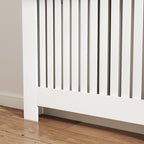 Anti-tipping slatted radiator cover with storage drawer, in wood, 112x19x97 cm, White