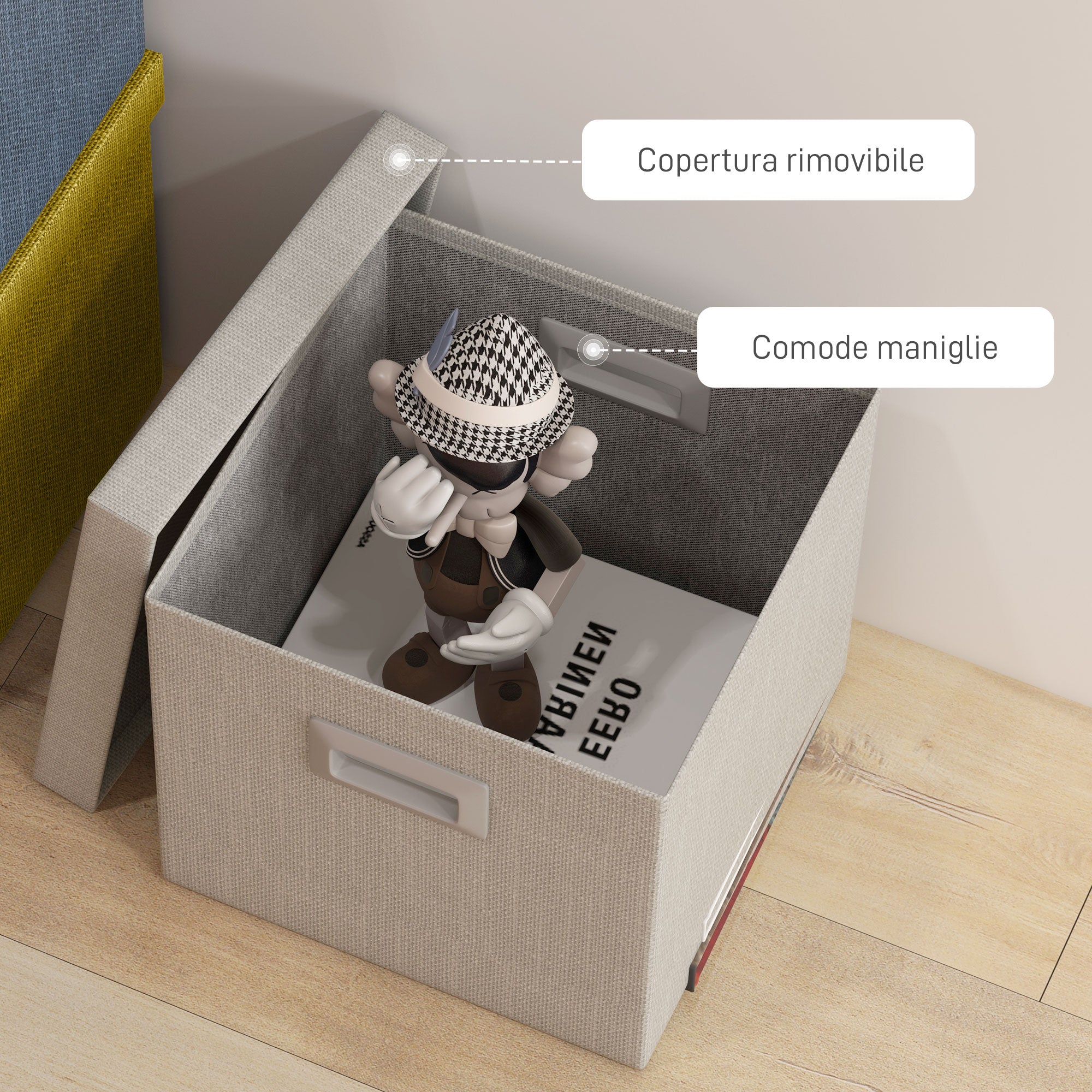 Set of 4 Fabric Closet Storage Boxes with Lids and Foldable 30x30x29cm, Blue, Cream, Green and Light Grey