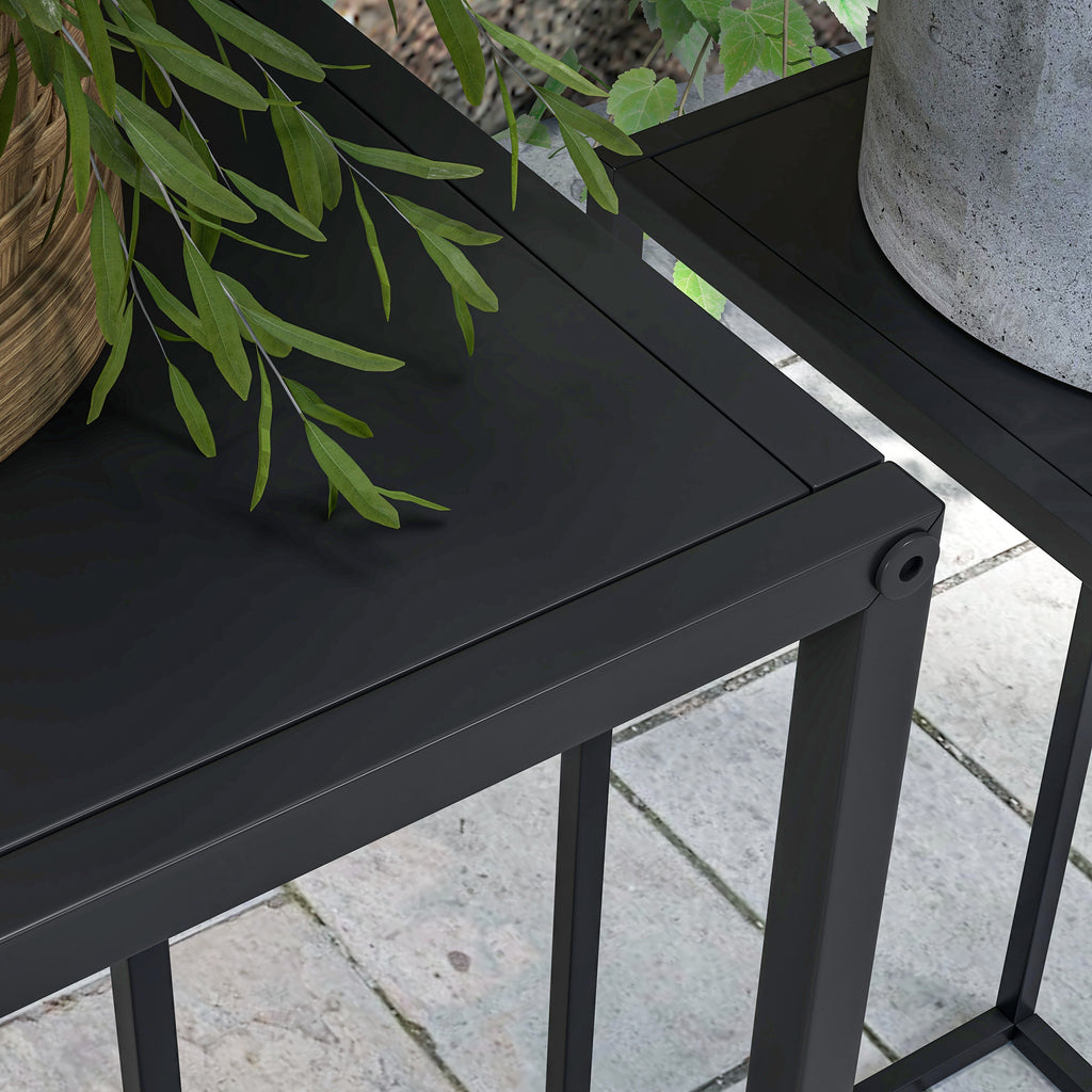 Plant Stand Table Set of 2 in Steel for Indoor and Outdoor Use, 25x25x58.5 cm and 31x31x65 cm, Black