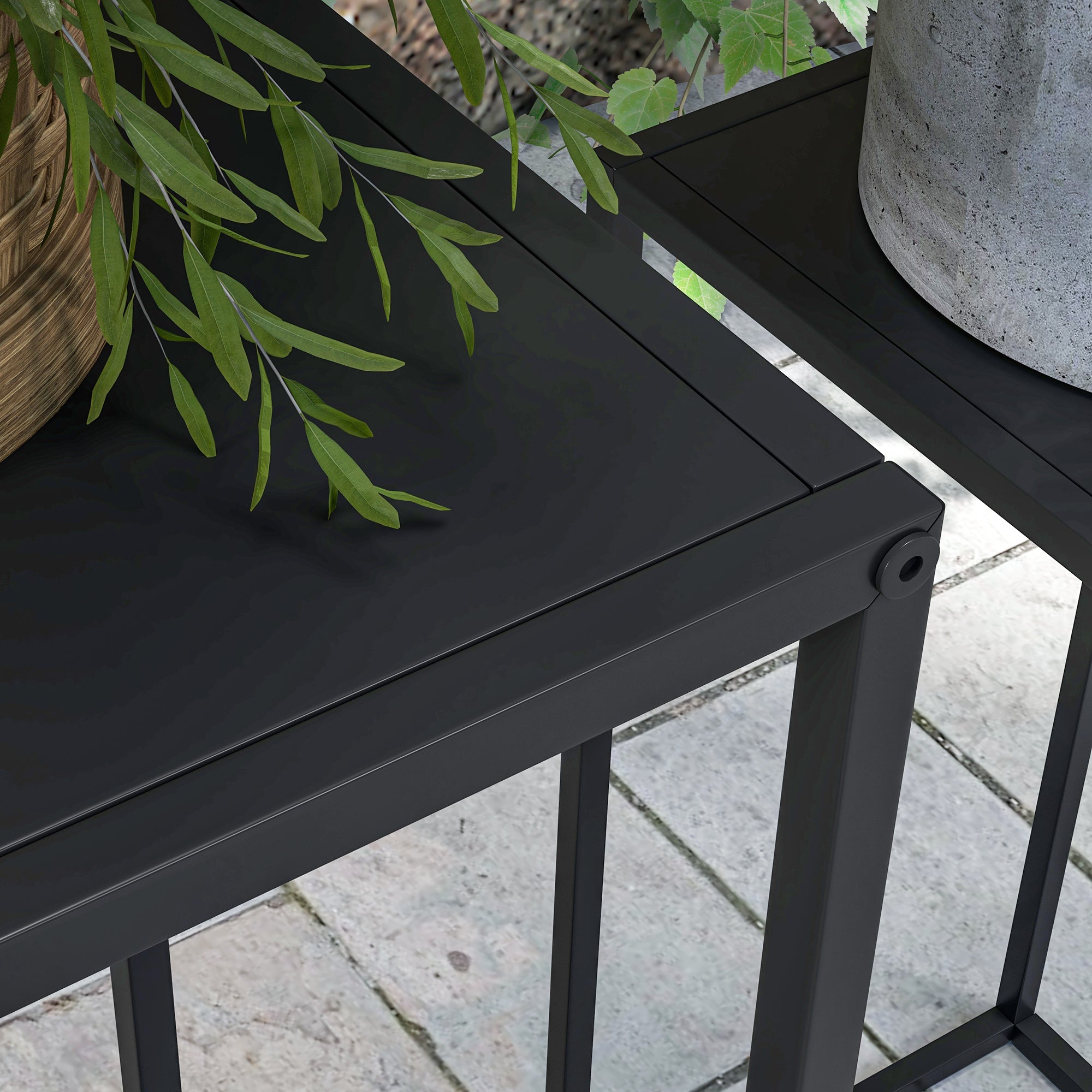 Plant Stand Table Set of 2 in Steel for Indoor and Outdoor Use, 25x25x58.5 cm and 31x31x65 cm, Black