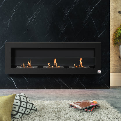 Wall-Mounted Bioethanol Fireplace with 3 1L Tanks and 20m² Coverage, 120x40 cm 2Kw Bioethanol Fireplace in Steel and Glass for Living Room, Living Room and Bedroom, Black