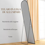 Modern Aluminum Alloy Floor and Wall Mirror with Folding Stand, 50x170 cm, Black