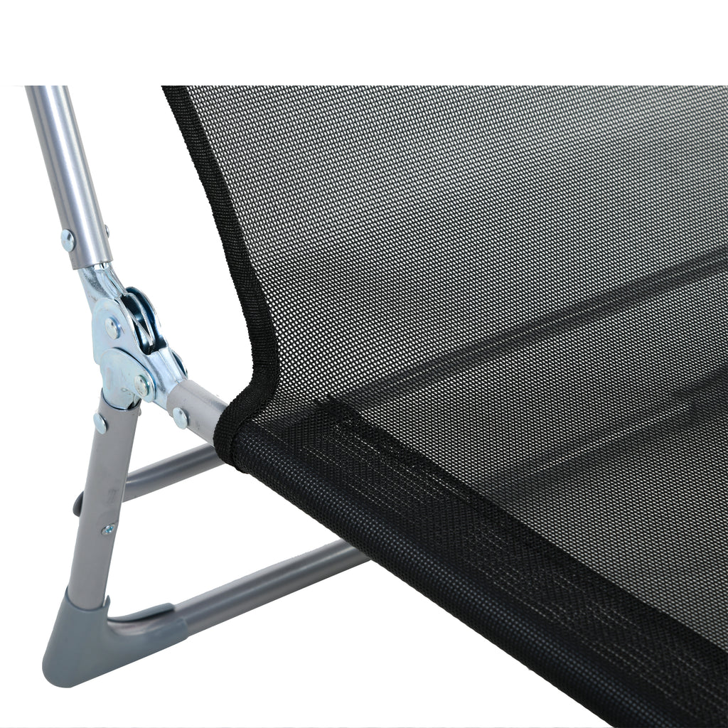 Outsunny Folding Garden Lounger with Reclining Backrest and Cushion, in Metal and Texteline, 182x56x28 cm, Black