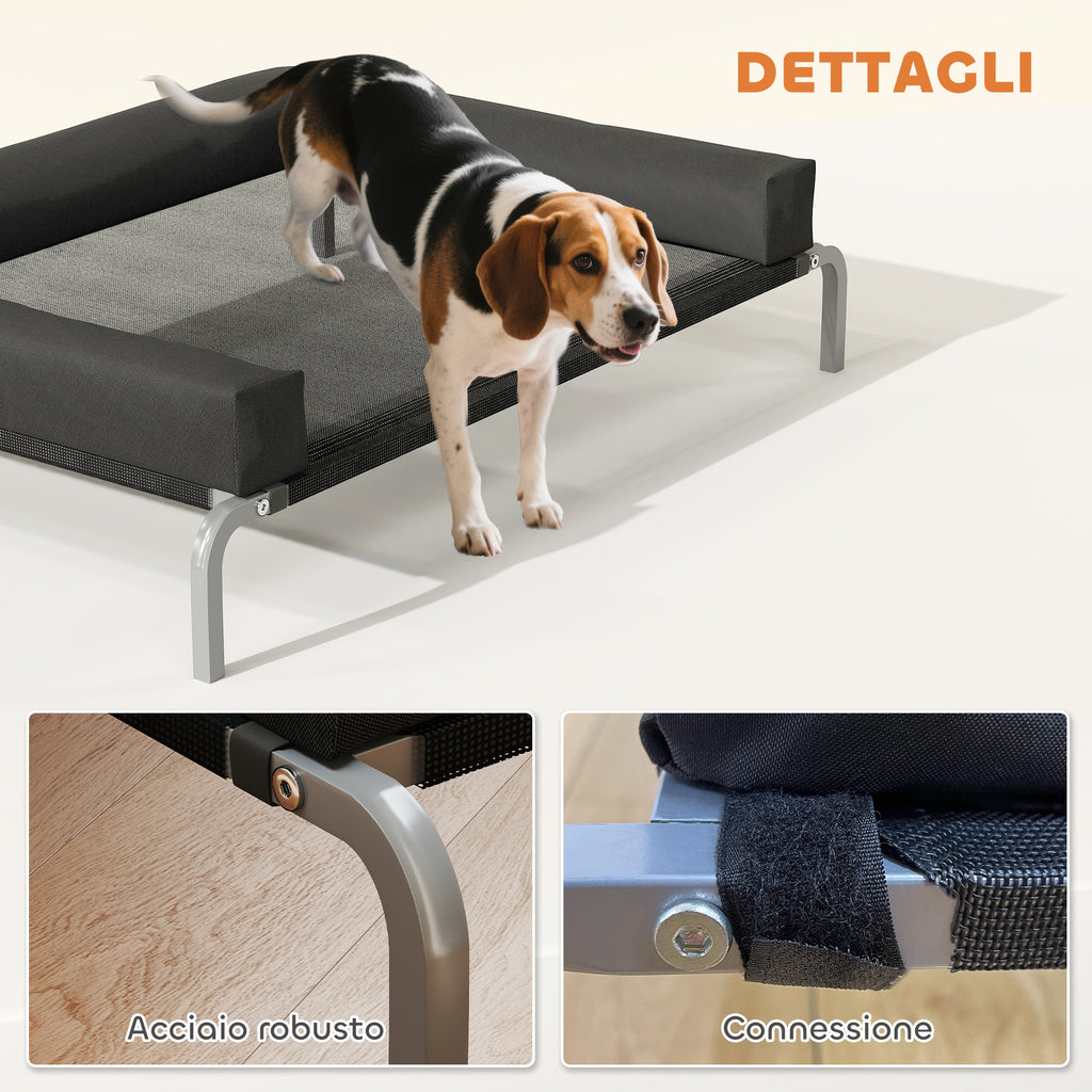 19.5cm Raised Dog Bed with U-Shaped Cushion, Polyester and Steel, 110x75x30cm, Black and Silver