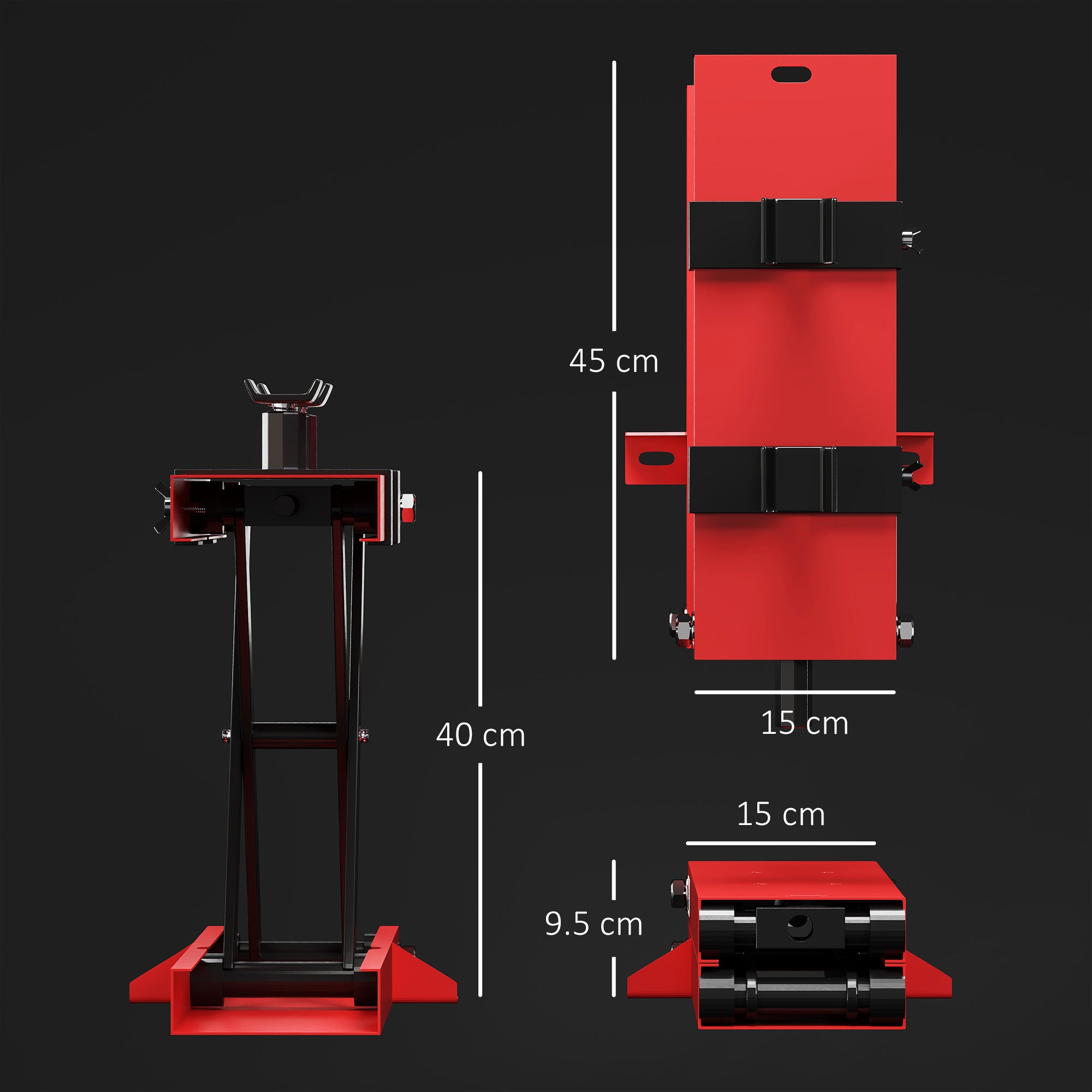 Steel Motorcycle Lift Stand Capacity 500kg, Foldable with Adjustable Height and Crank, Red