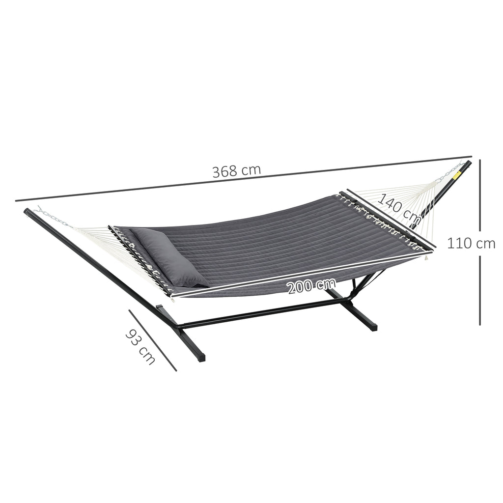 Portable Garden Hammock with Integrated Cushion, in Cotton, Polyester and Steel, 368x93x110 cm, Dark Gray
