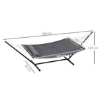 Portable Garden Hammock with Integrated Cushion, in Cotton, Polyester and Steel, 368x93x110 cm, Dark Gray