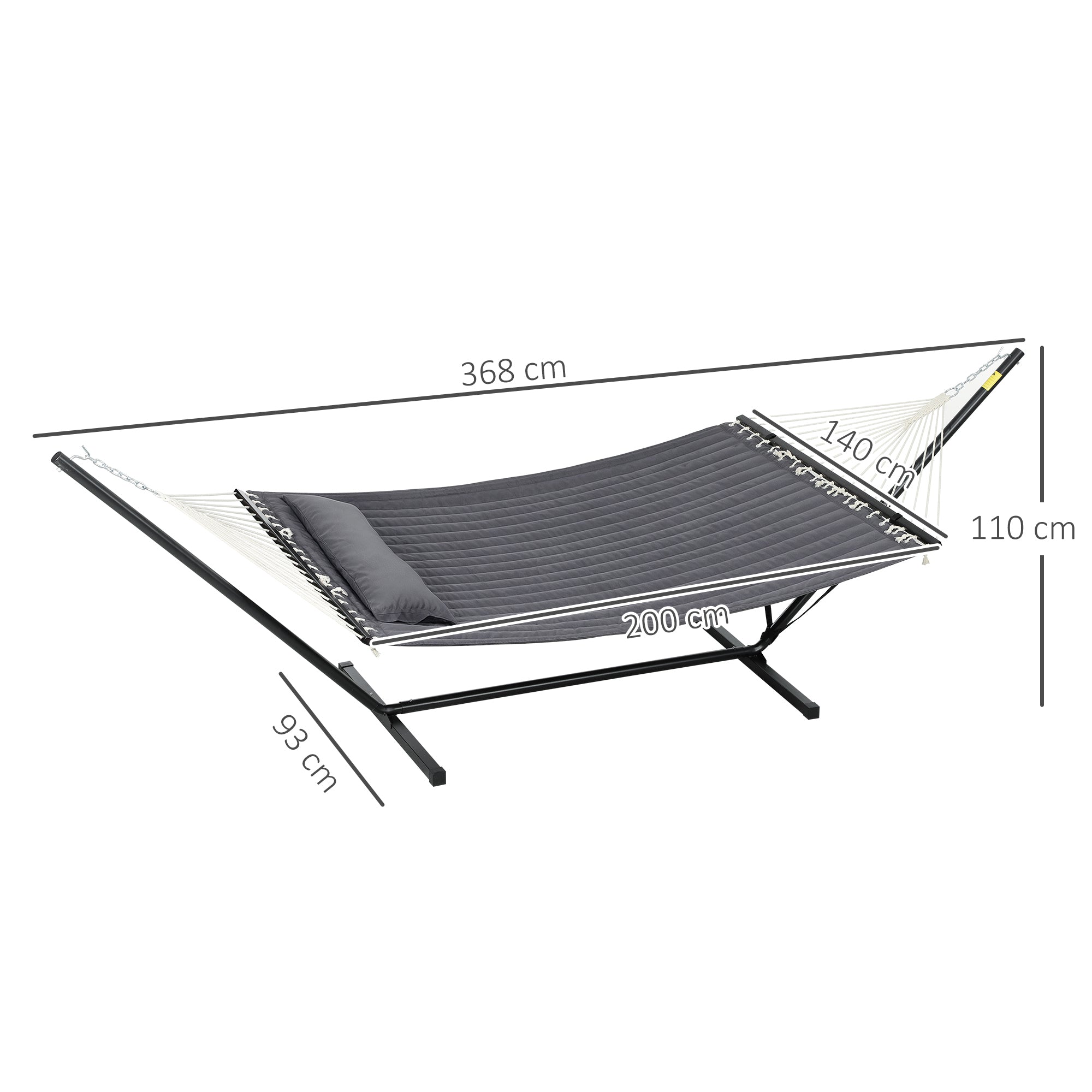 Portable Garden Hammock with Integrated Cushion, in Cotton, Polyester and Steel, 368x93x110 cm, Dark Gray