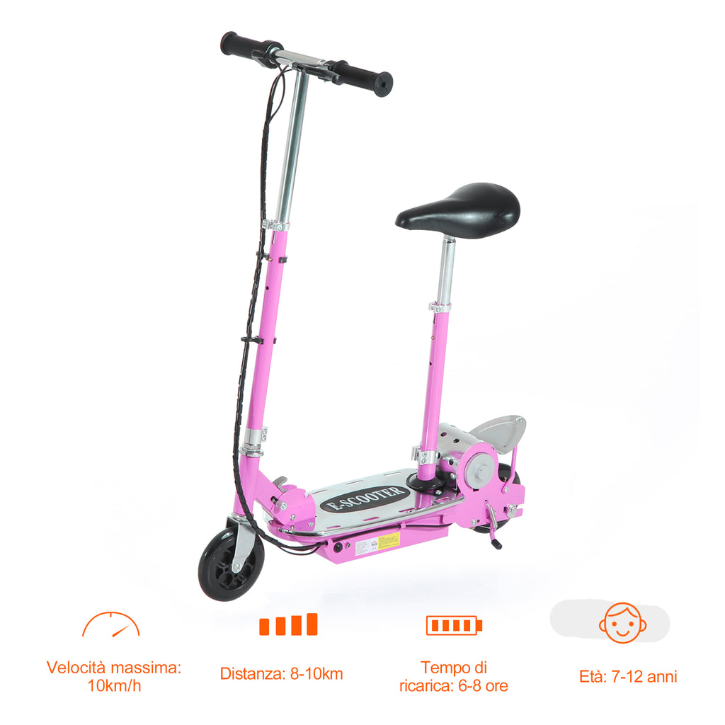Folding Electric Scooter with Saddle, 2 Wheels and Adjustable Handlebar, Children 7-12 Years, 75x37x98cm, Pink