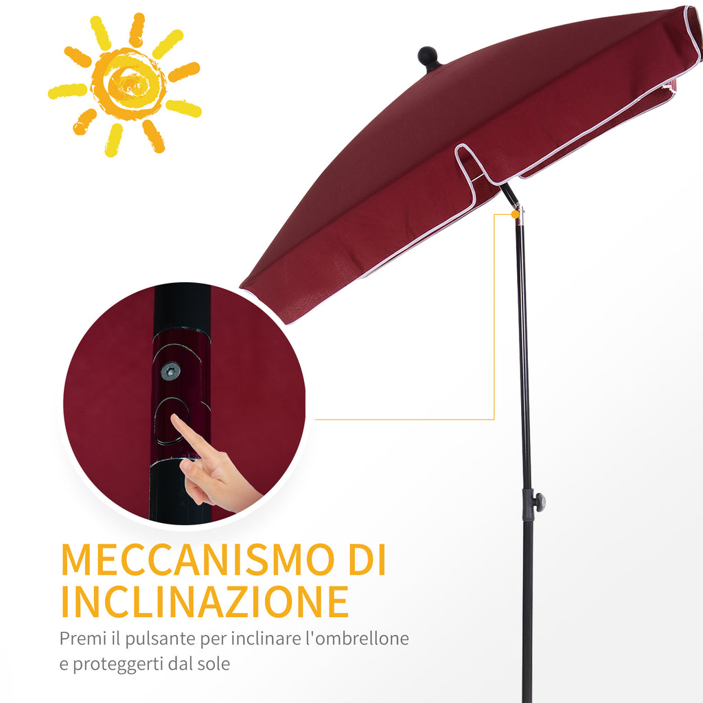 Rectangular and Adjustable Garden Umbrella with Aluminum Pole, 2x1.3x2.5 m, Wine Red