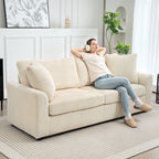3 Seater Corduroy Sofa with Pocket Sprung and 2 Cushions, 212x80x88 cm, Cream White