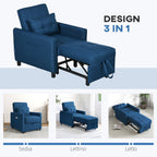 Single Reclining Armchair Bed on 3 Levels with Extra Cushion, 69x82x85cm, Blue