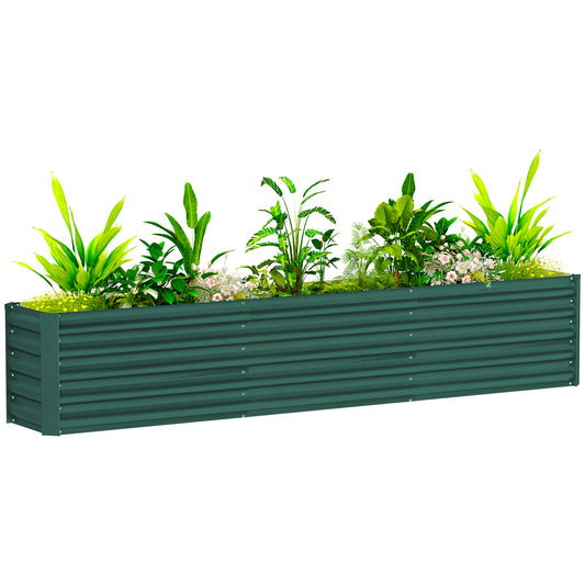 Open Bottom Vegetable Garden Bed with Rounded Edges in Galvanized Steel, 240x40x45 cm, Green