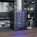 20 Bottle Wine Cooler, 53L Capacity, Anti-UV Glass Door and Adjustable Shelves, Black