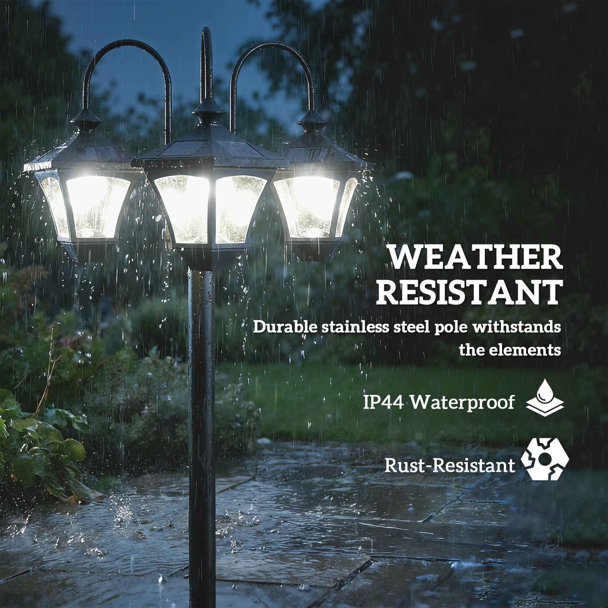 Outsunny 1.85m Stainless Steel Solar Garden Lamp with Adjustable Height, IP44 Waterproof
