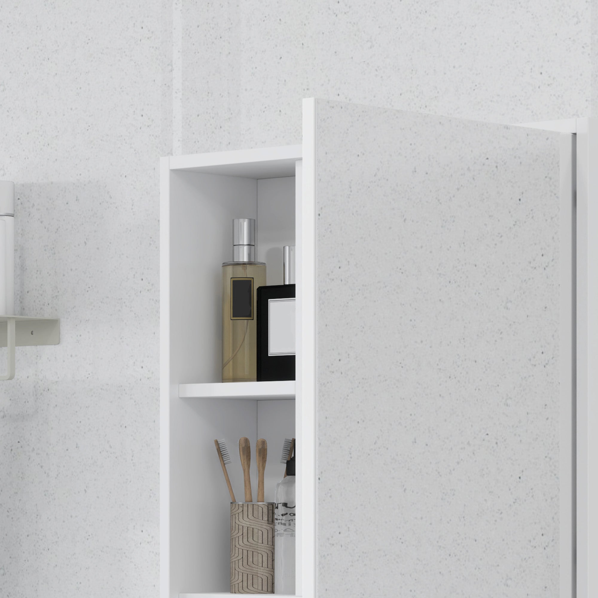 Bathroom Cabinet with Mirror, Shelves and Adjustable Shelf, Wall Mounted, 60x15x76cm, White